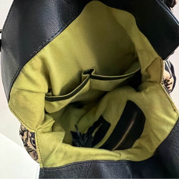 Lucky Penny by Anthropologie Black Cream Canvas Leather Trim Hobo Shoulder Bag - Picture 3 of 9